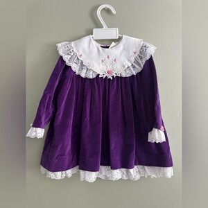 Memories By Jo Lene Purple Velvet Toddler Dress with Pink Embroidery Size 2